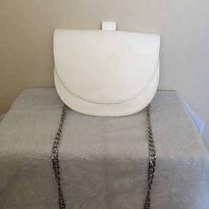 White Clutch, small purse, long chain strap